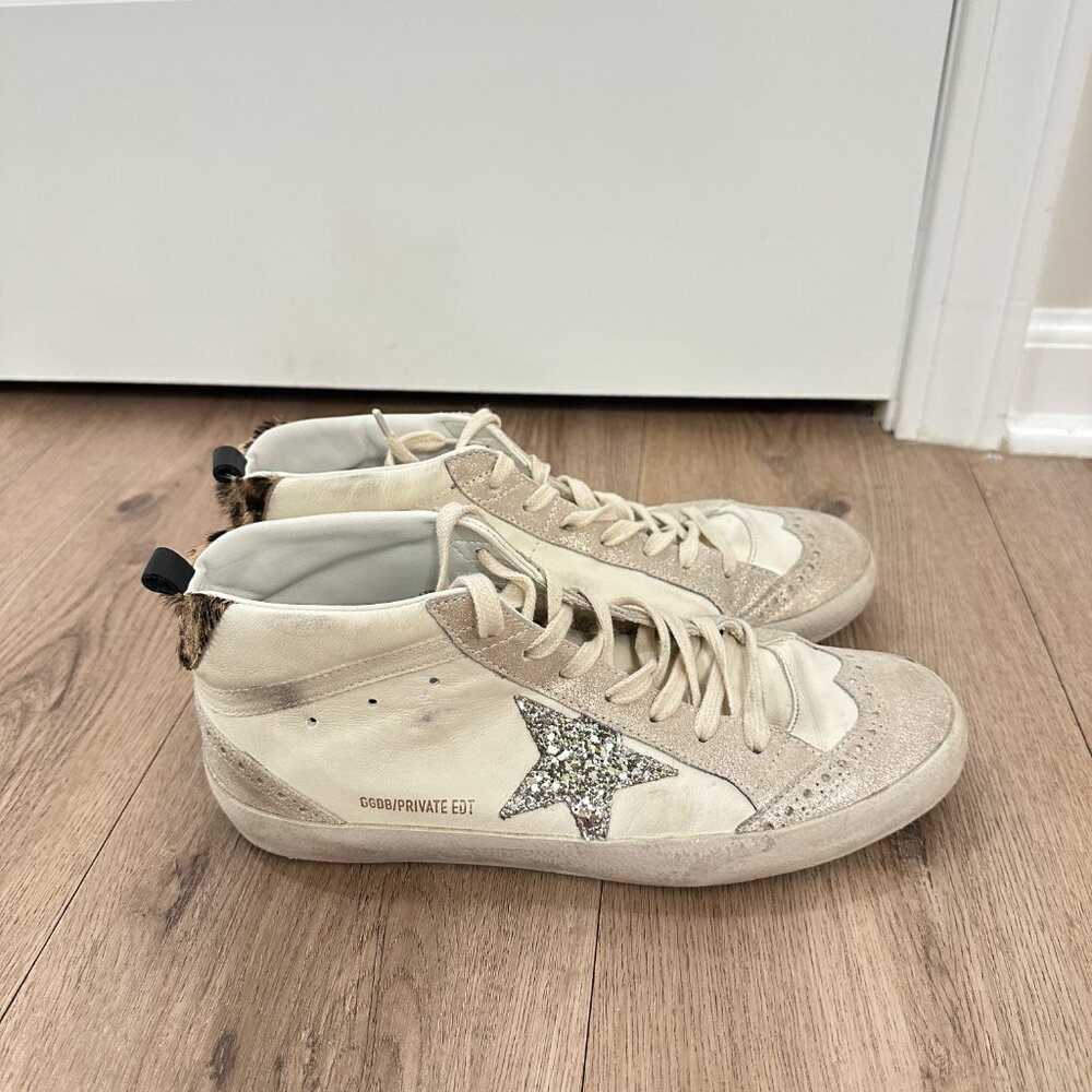 GOLDEN GOOSE Mid Star Sneaker (Women) in White/ Platinum/ Leo Size 9US / 39EU - Picture 4 of 15